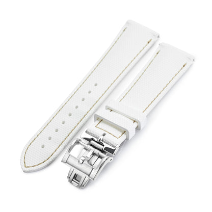 FKM39 White Deployment FKM Rubber Watch Band Beige Stitch, 18-23mm