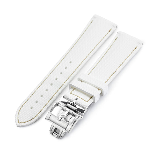 FKM39 White Deployment FKM Rubber Watch Band Beige Stitch, 18-23mm