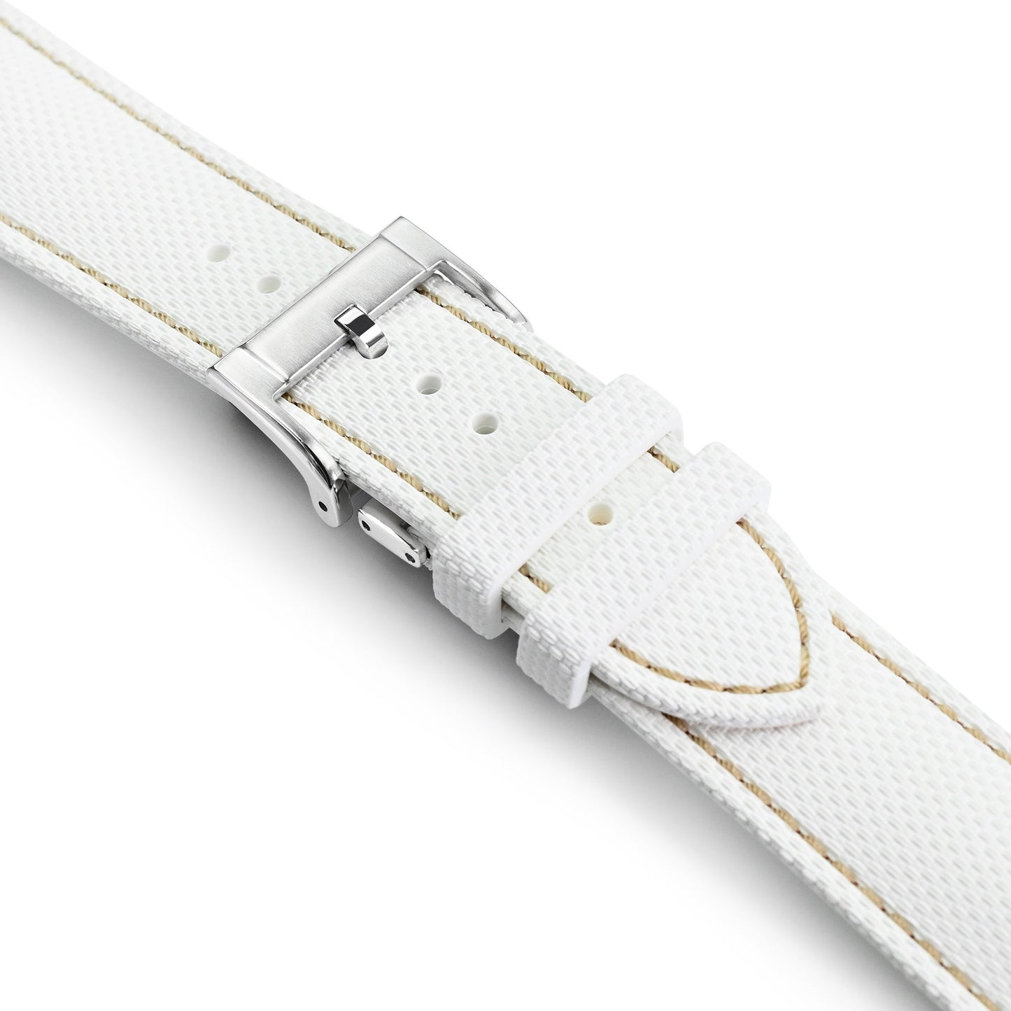 FKM39 White Deployment FKM Rubber Watch Band Beige Stitch, 18-23mm