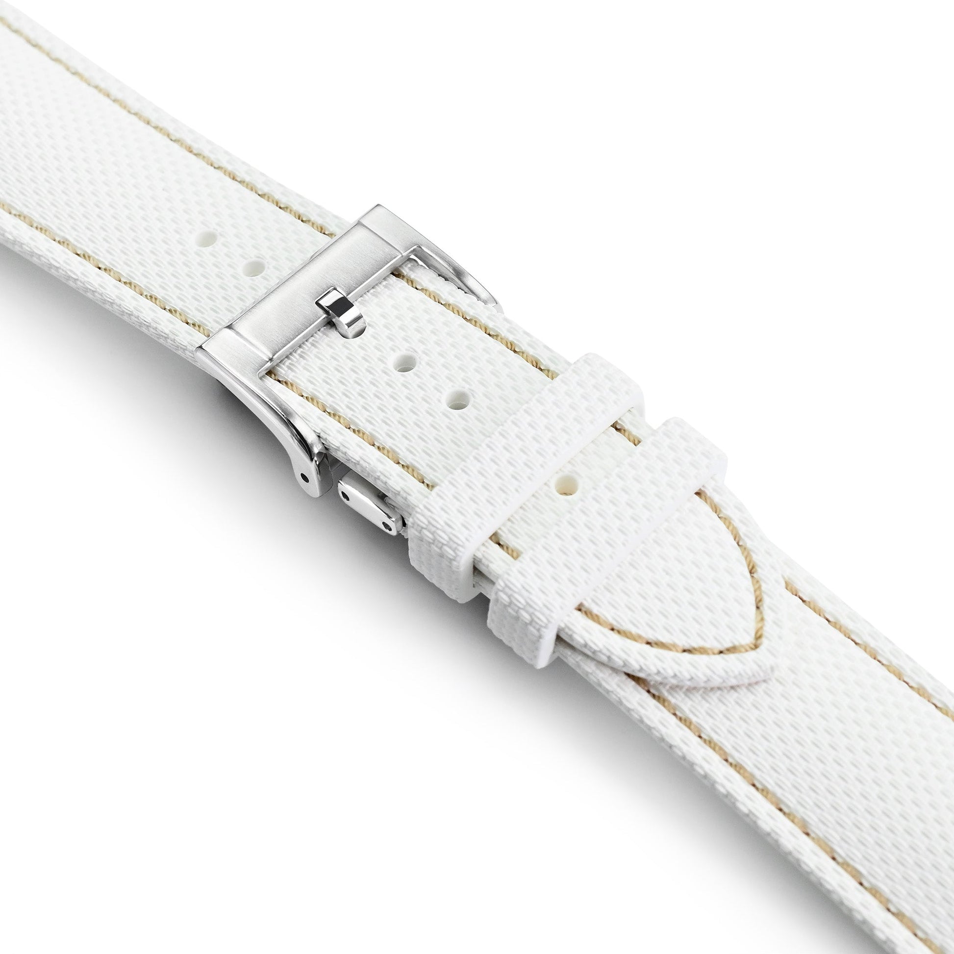 FKM39 White Deployment FKM Rubber Watch Band Beige Stitch, 18-23mm