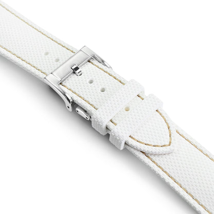 FKM39 White Deployment FKM Rubber Watch Band Beige Stitch, 18-23mm