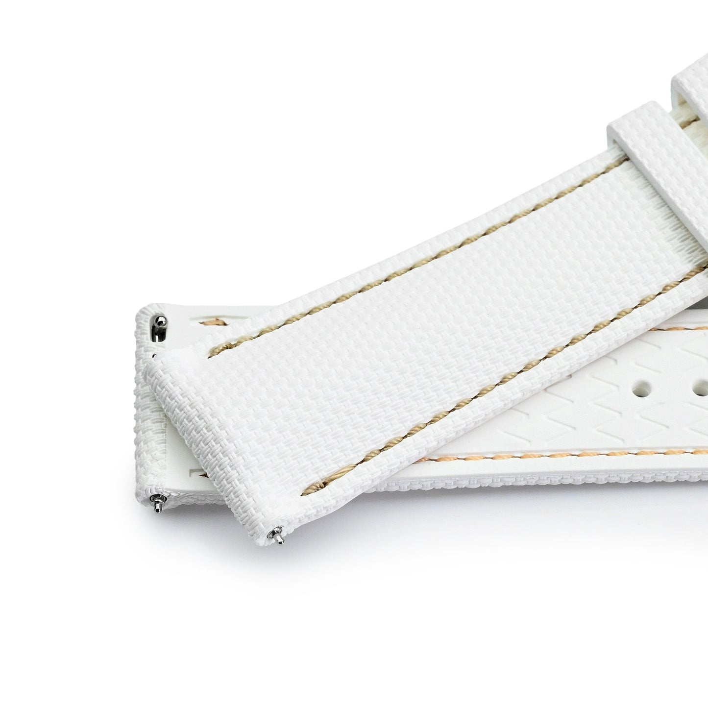FKM39 White Deployment FKM Rubber Watch Band Beige Stitch, 18-23mm