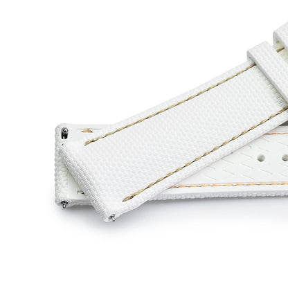 FKM39 White Deployment FKM Rubber Watch Band Beige Stitch, 18-23mm