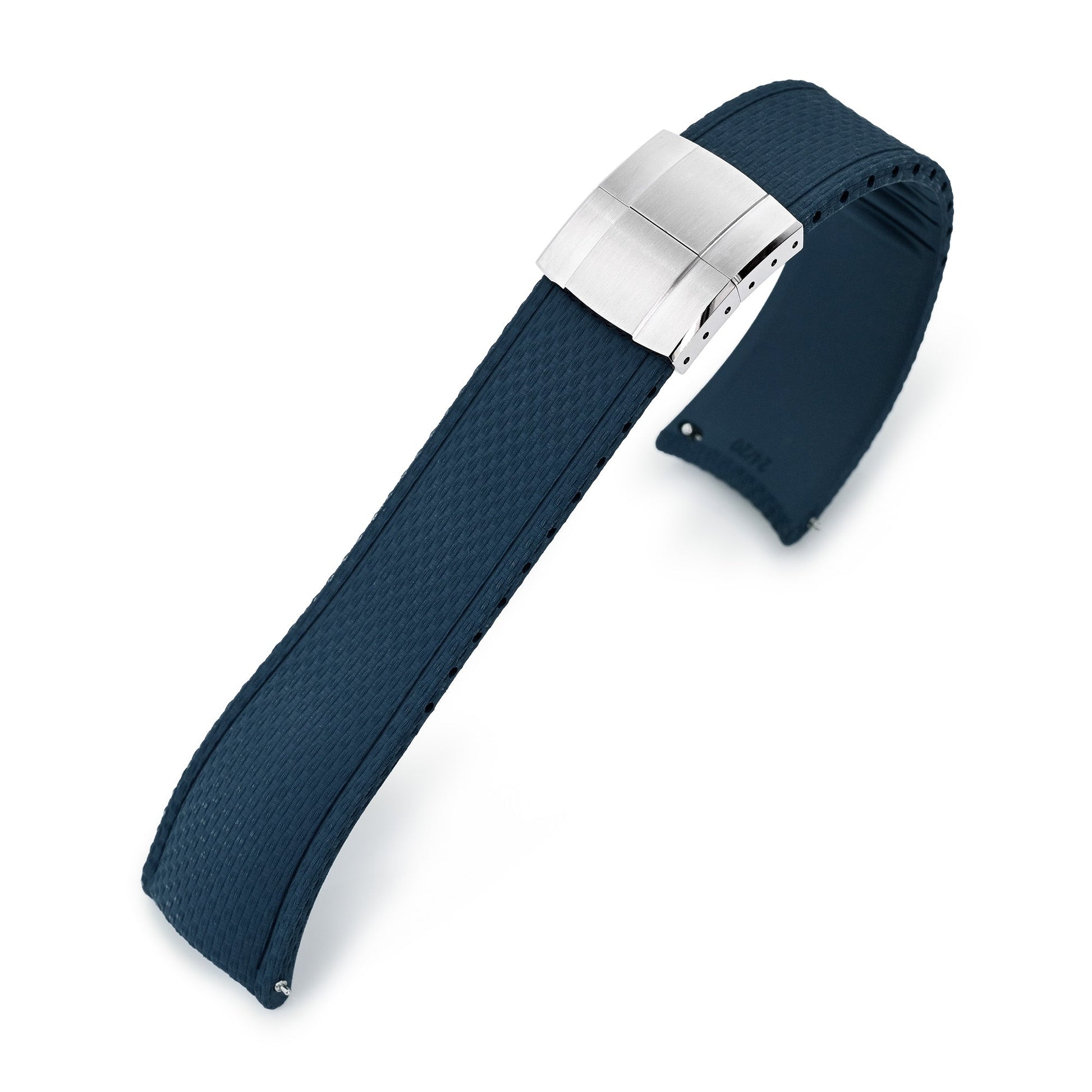FKM41 Navy Blue Quick Release Butterfly Deployment FKM Rubber Watch Band, 20mm to 22mm and 24mm