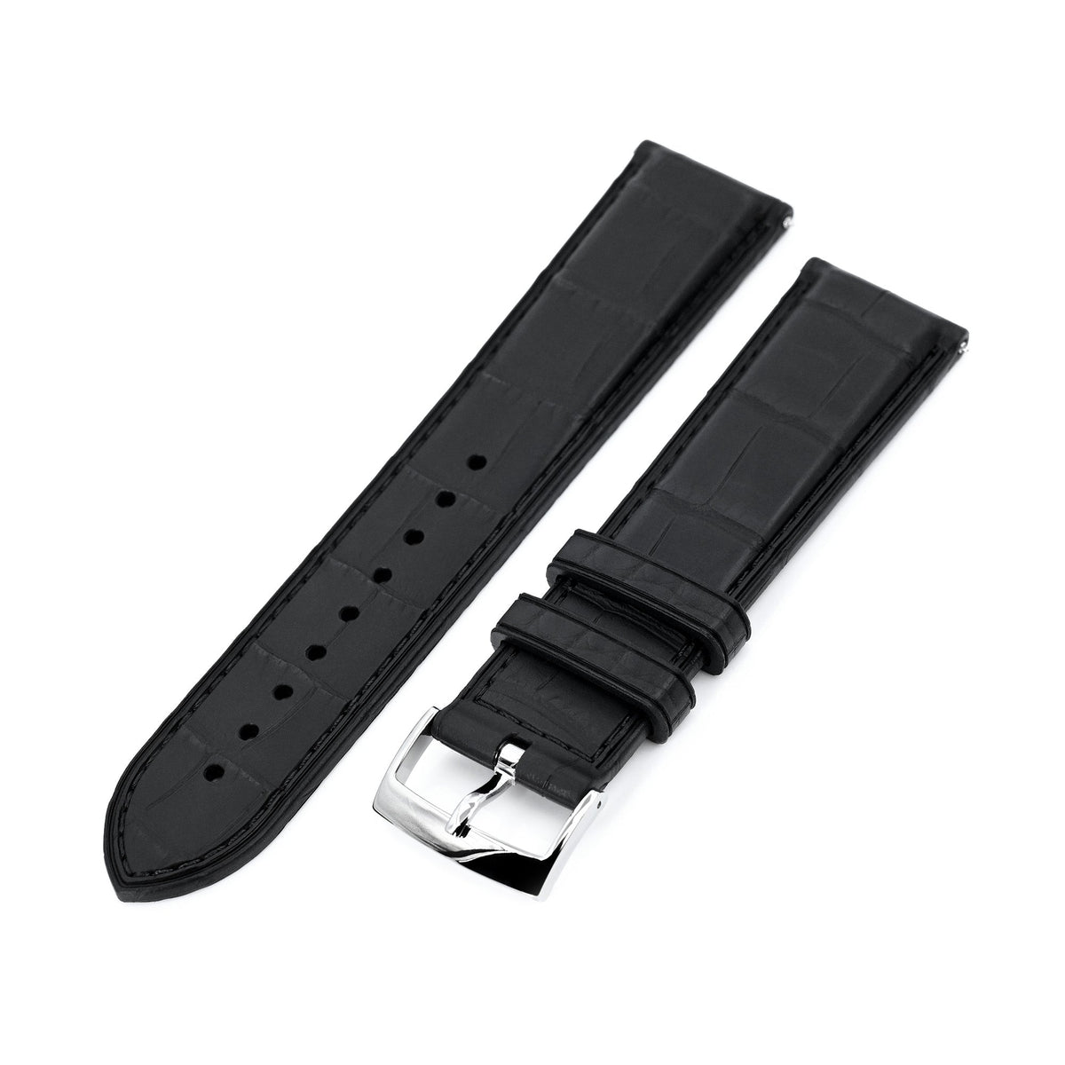 FKM43 Premium Black Alligator Embossed FKM Rubber Watch Band, 20mm or 22mm
