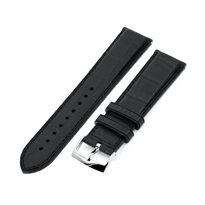 FKM43 Premium Black Alligator Embossed FKM Rubber Watch Band, 20mm or 22mm