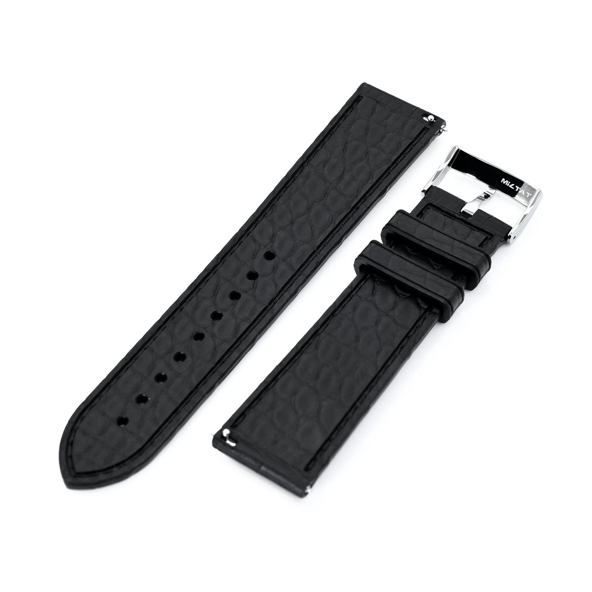 FKM43 Premium Black Alligator Embossed FKM Rubber Watch Band, 20mm or 22mm