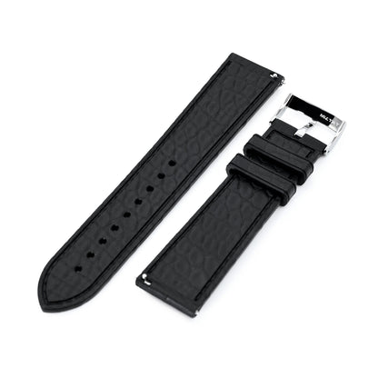 FKM43 Premium Black Alligator Embossed FKM Rubber Watch Band, 20mm or 22mm