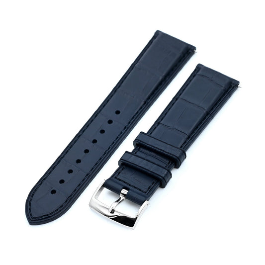 FKM43 Premium Dark Blue Alligator Embossed FKM Rubber Watch Band, 20mm or 22mm