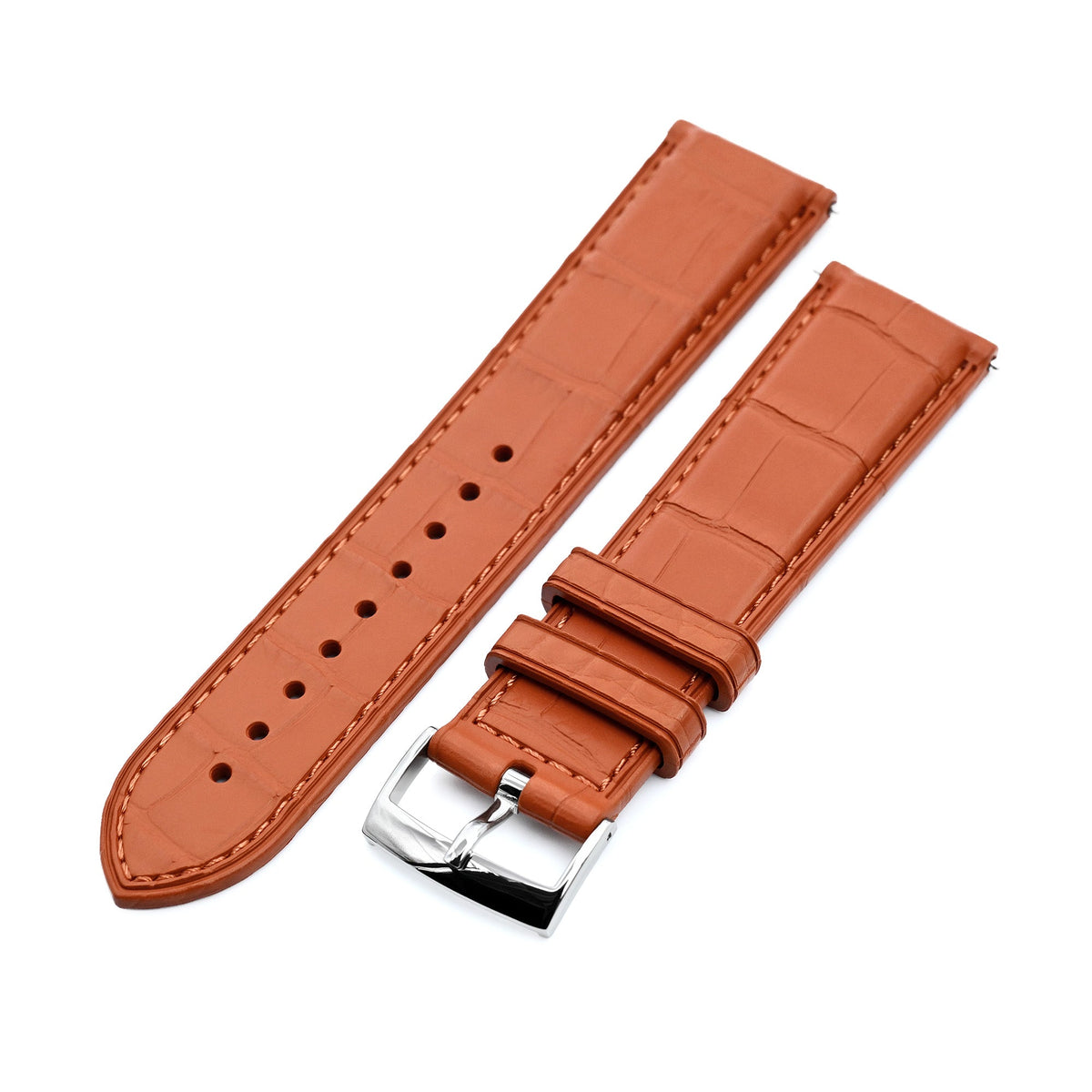 FKM43 Premium Brown Alligator Embossed FKM Rubber Watch Band, 20mm or 22mm