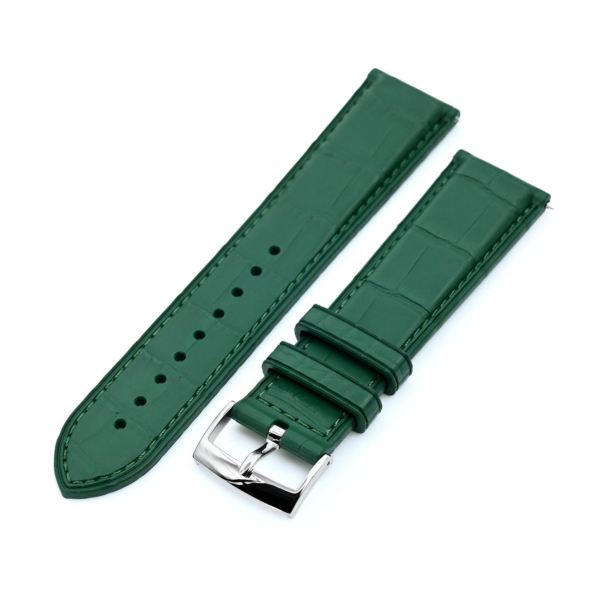 FKM43 Premium Dark Green Alligator Embossed FKM Rubber Watch Band, 20mm or 22mm