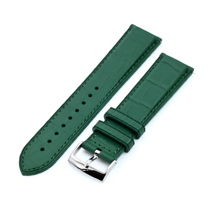 FKM43 Premium Dark Green Alligator Embossed FKM Rubber Watch Band, 20mm or 22mm