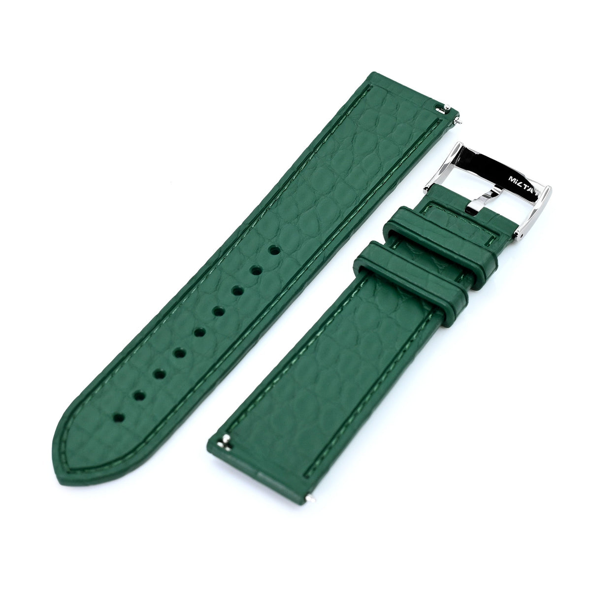 FKM43 Premium Dark Green Alligator Embossed FKM Rubber Watch Band, 20mm or 22mm