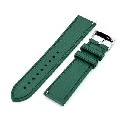 FKM43 Premium Dark Green Alligator Embossed FKM Rubber Watch Band, 20mm or 22mm