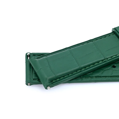 FKM43 Premium Dark Green Alligator Embossed FKM Rubber Watch Band, 20mm or 22mm