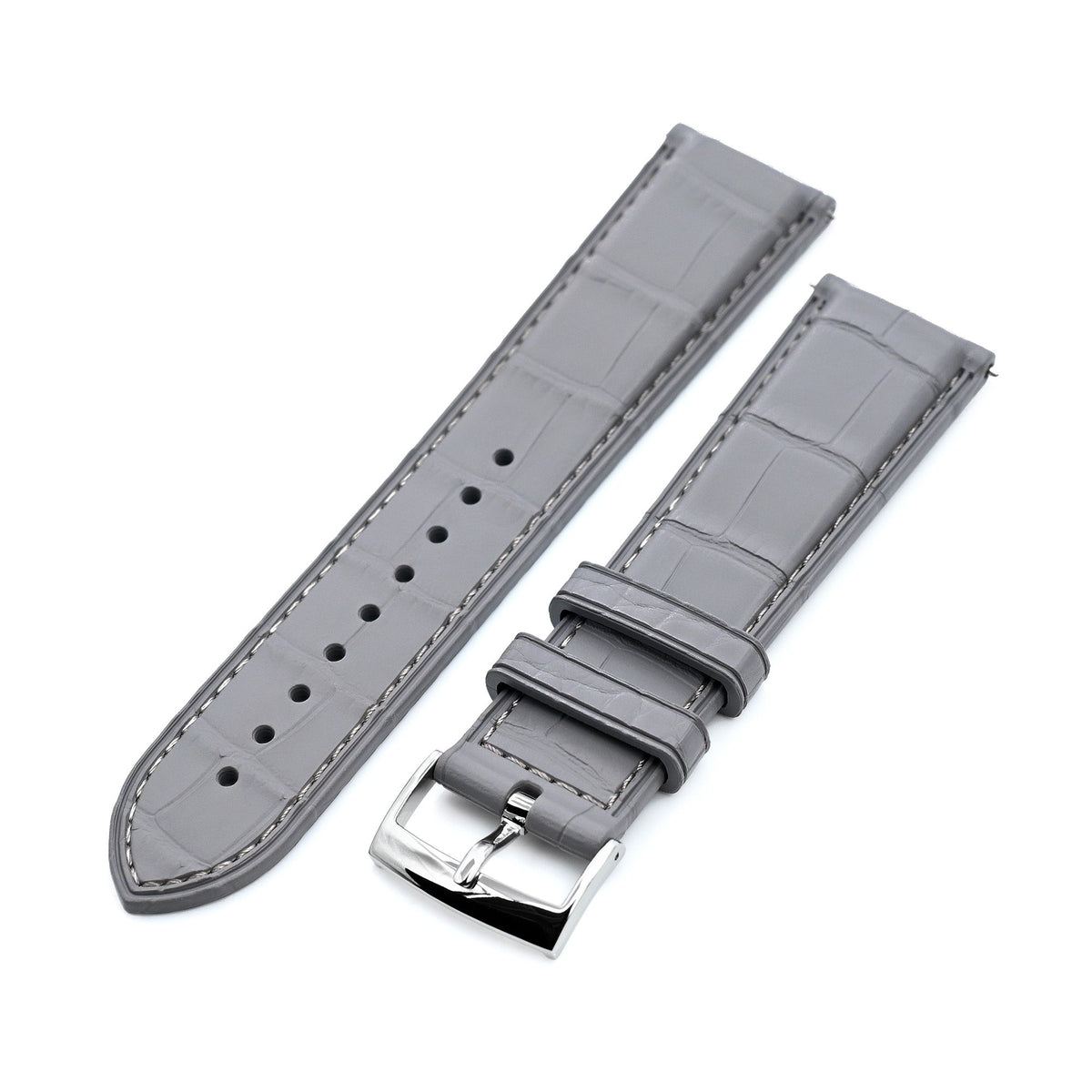 FKM43 Premium Grey Alligator Embossed FKM Rubber Watch Band, 20mm or 22mm