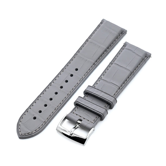 FKM43 Premium Grey Alligator Embossed FKM Rubber Watch Band, 20mm or 22mm