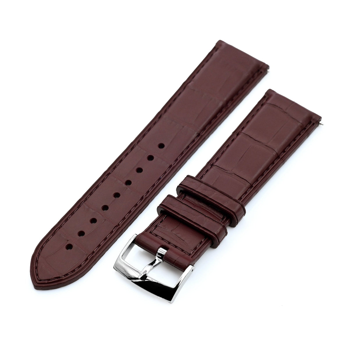 FKM43 Premium Burgundy Alligator Embossed FKM Rubber Watch Band, 20mm or 22mm