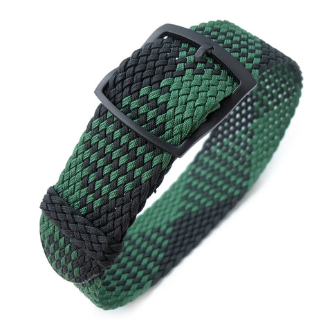 Perlon strap, Black & Green, PVD Black