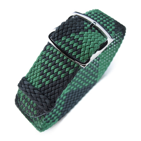 Perlon strap, Black & Green, Polished