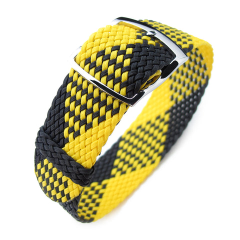 Perlon strap, Black & Yellow, Polished