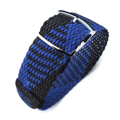 Perlon strap, Black & Blue, Polished
