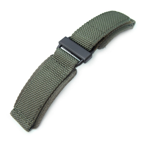 MiLTAT Military Green Nylon Hook and Loop Fastener Watch Strap, PVD Black, XL