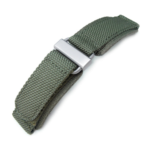 MiLTAT Military Green Nylon Hook and Loop Fastener Watch Strap, Brushed