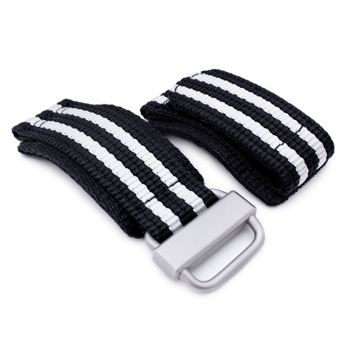 Black & White Nylon Hook-and-loop watch strap, Sandblasted