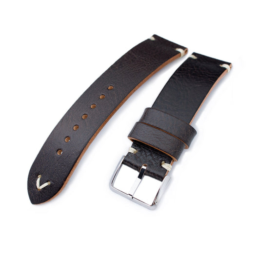 MiLTAT Dark Brown Calf Leather, Beige St. Polished