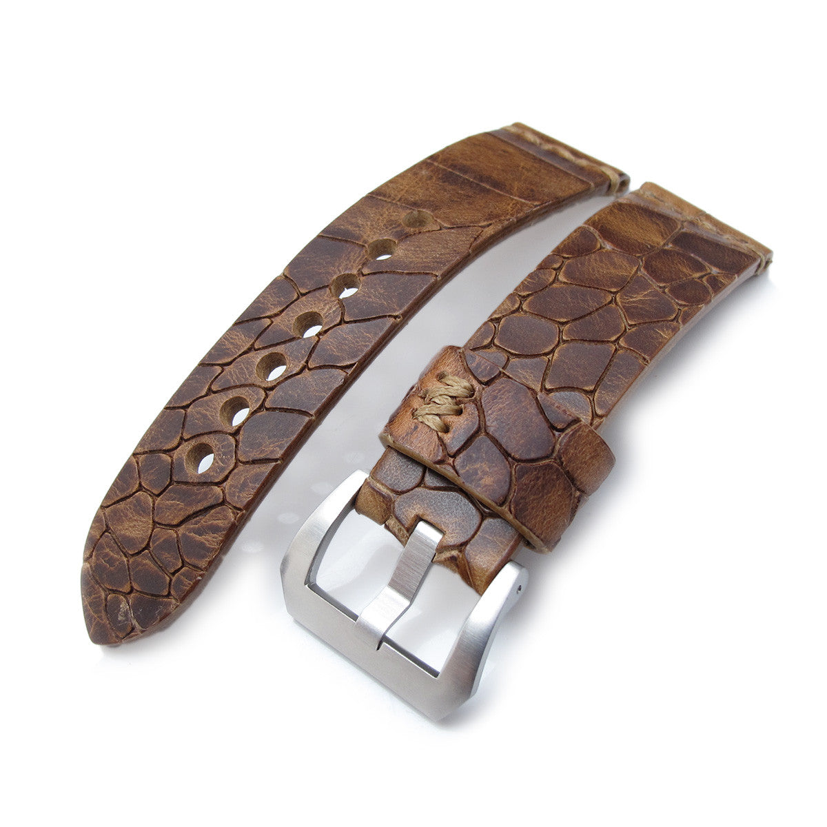 24mm MiLTAT Zizz Cracked Croco Middle Brown, Brown St.