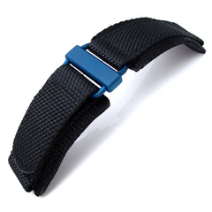 MiLTAT Black Nylon Hook and Loop Fastener Watch Strap for BR-01, IP Blue