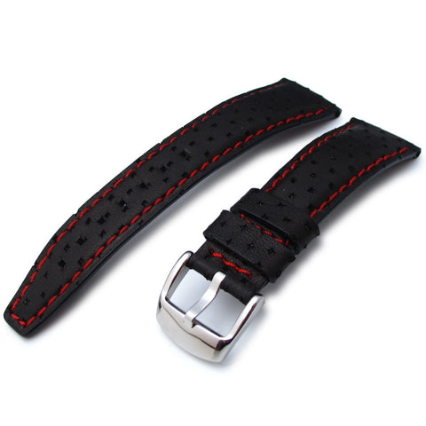 22mm Black Semi-perforated Texture Calf Watch Strap