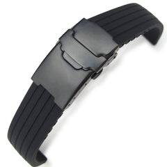 Black 4 Grooves Design Silicone, PVD Black Clasp