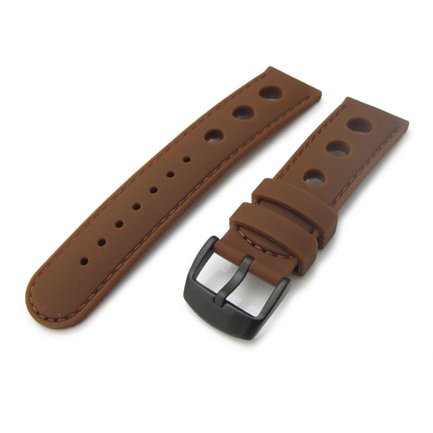 Brown Punch Holes Silicone Strap, PVD Black Buckle