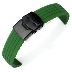 Green 4 Grooves Design Silicone, PVD Black Clasp