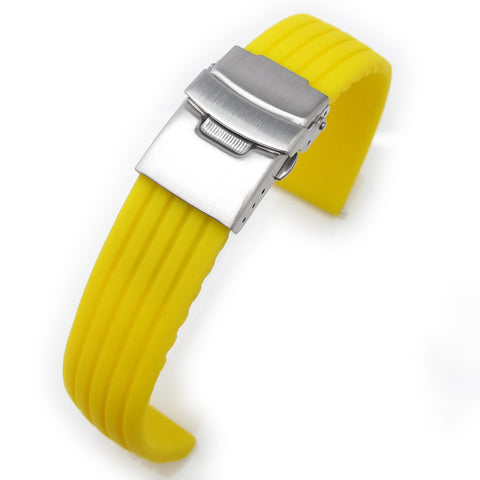 20mm Yellow Grooves Silicone Diver Strap