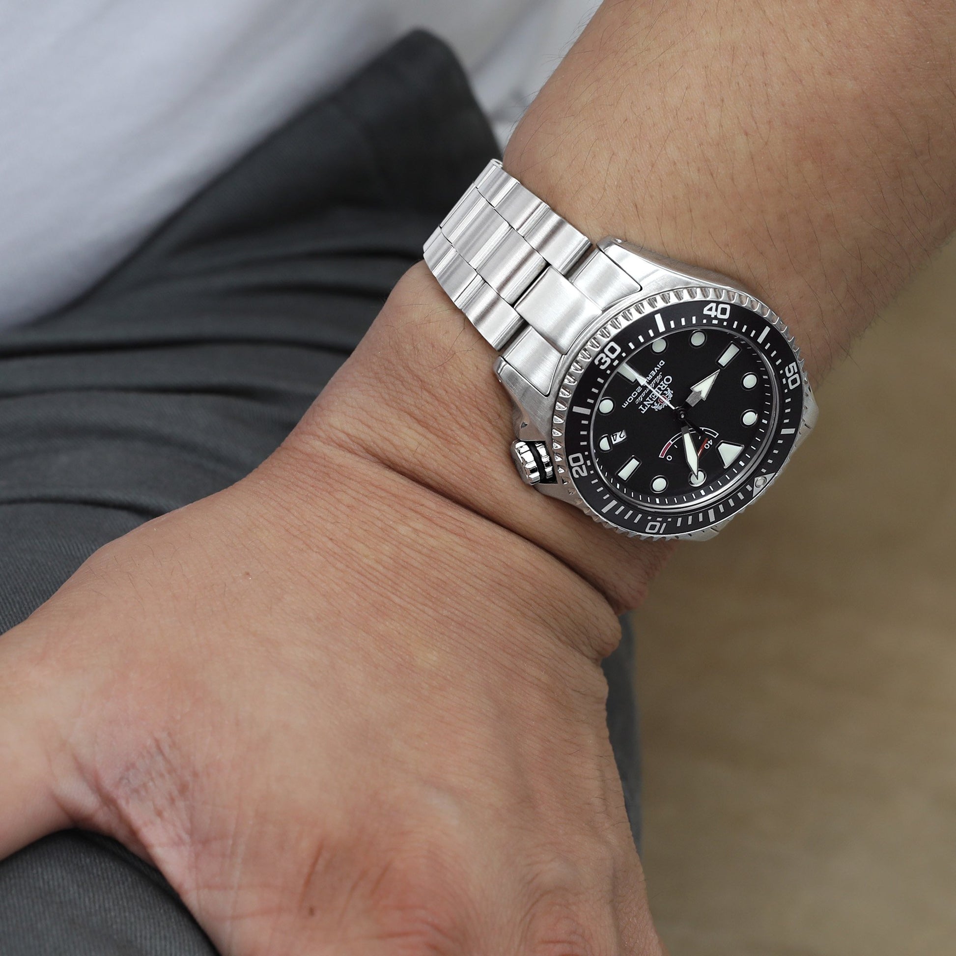 22mm Super-O Boyer for Orient Triton V-Clasp Brushed