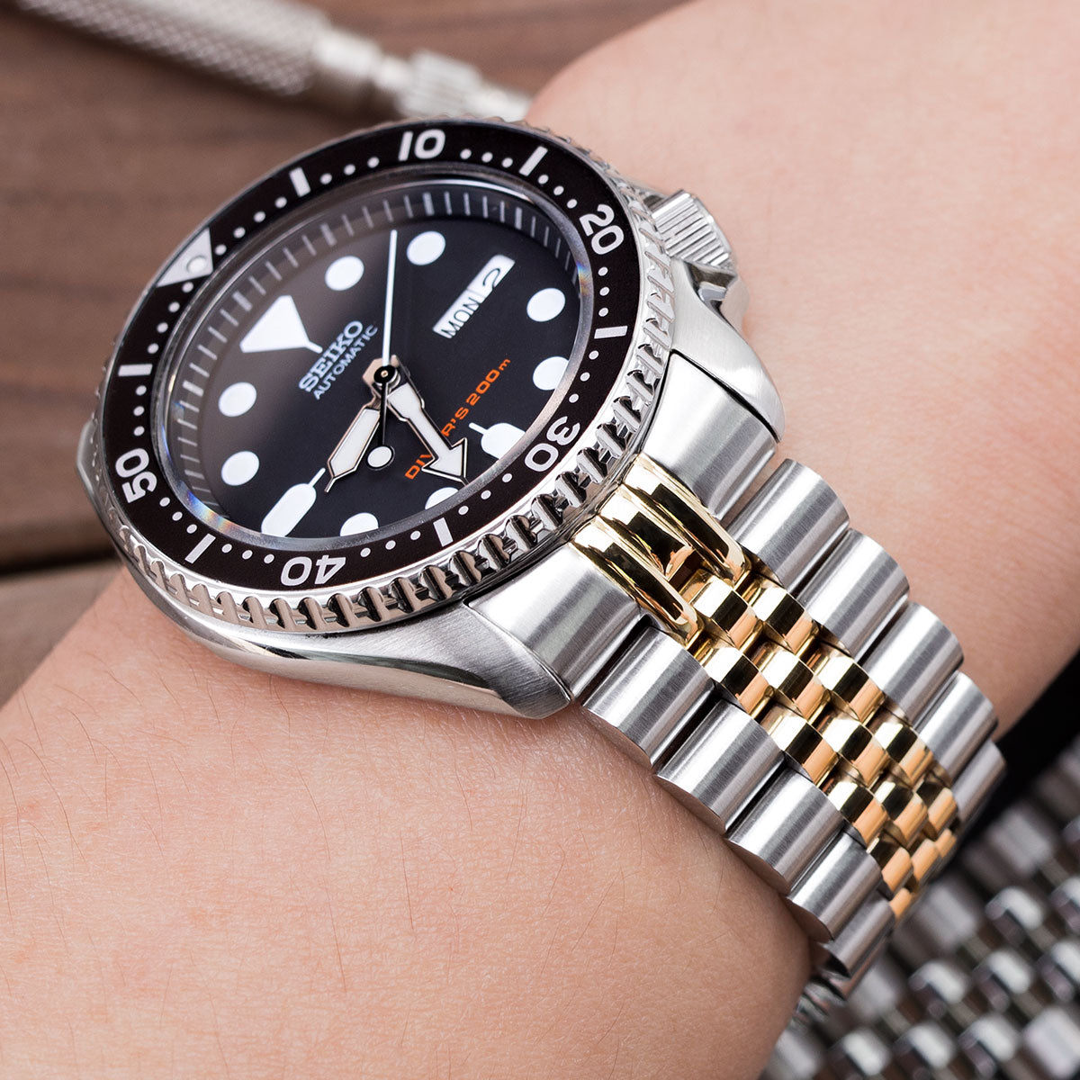 22mm Super-J Louis compatible with Seiko SKX007 Two Tone IP Gold with 2T SUB Clasp
