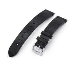 German made 20mm Semi-Gloss Vintage Black Geniune Calf Watch Band, Brushed