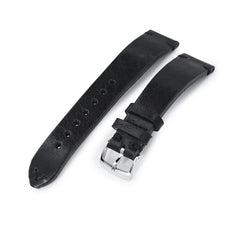 German made 20mm Semi-Gloss Vintage Black Geniune Calf Watch Band, Polished