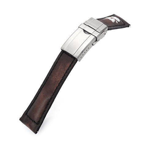 20mm Gunny X MT Dark Brown Handmade Quick Release Leather Strap One-piece, Turning Clasp