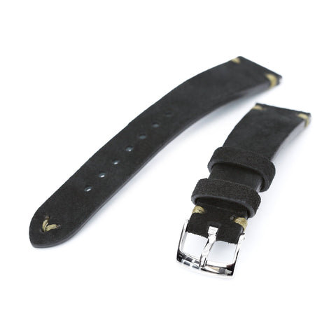 20mm Black Quick Release Italian Suede Leather Strap,  Military Green St.