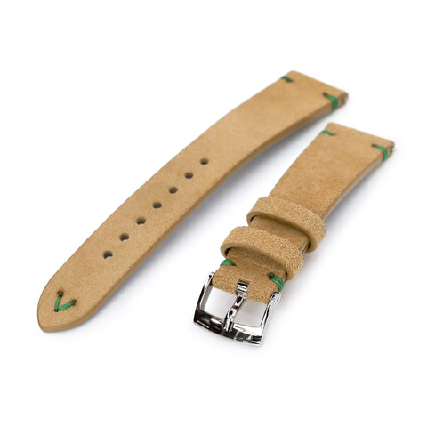 20mm Khaki Quick Release Italian Suede Leather Strap, Green St.
