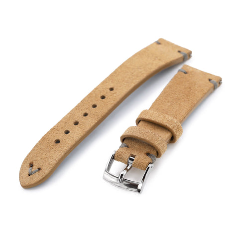 20mm Khaki Quick Release Italian Suede Leather Strap, Charcoal Grey St.