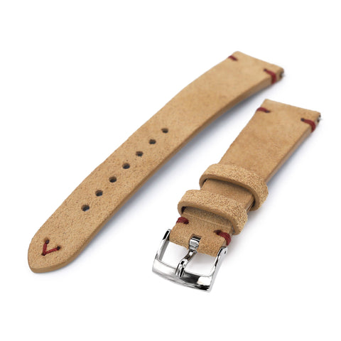20mm Khaki Quick Release Italian Suede Leather Strap, Red St.