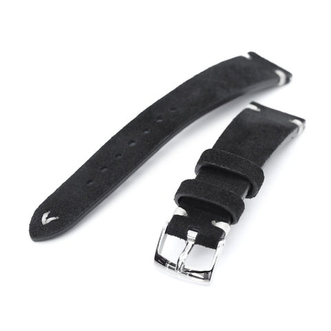 20mm Black Quick Release Italian Suede Leather Strap, Beige St.