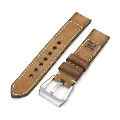 20mm Gunny X MT '74' Light Brown Handmade Quick Release Leather Strap