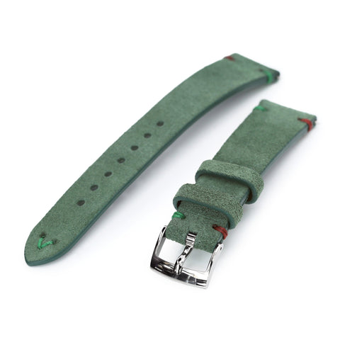 20mm Emerald Green Quick Release Italian Suede Leather Strap, Red - Green St.