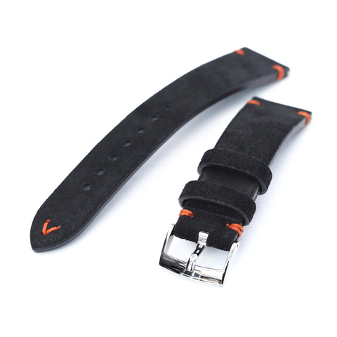 21mm Black Quick Release Italian Suede Leather Strap, Orange St.